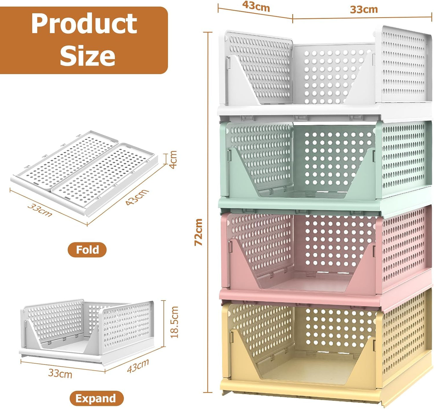 4 Set Faltbaren Kleiderschrank Organizer, Schubladenbox Stapelbaren Aufbewahrungsboxen Plastik Organizer Regal Schrank, Stapelschubladen Für Kleidung Schlafzimmer Küche Badezimmer-Bunt