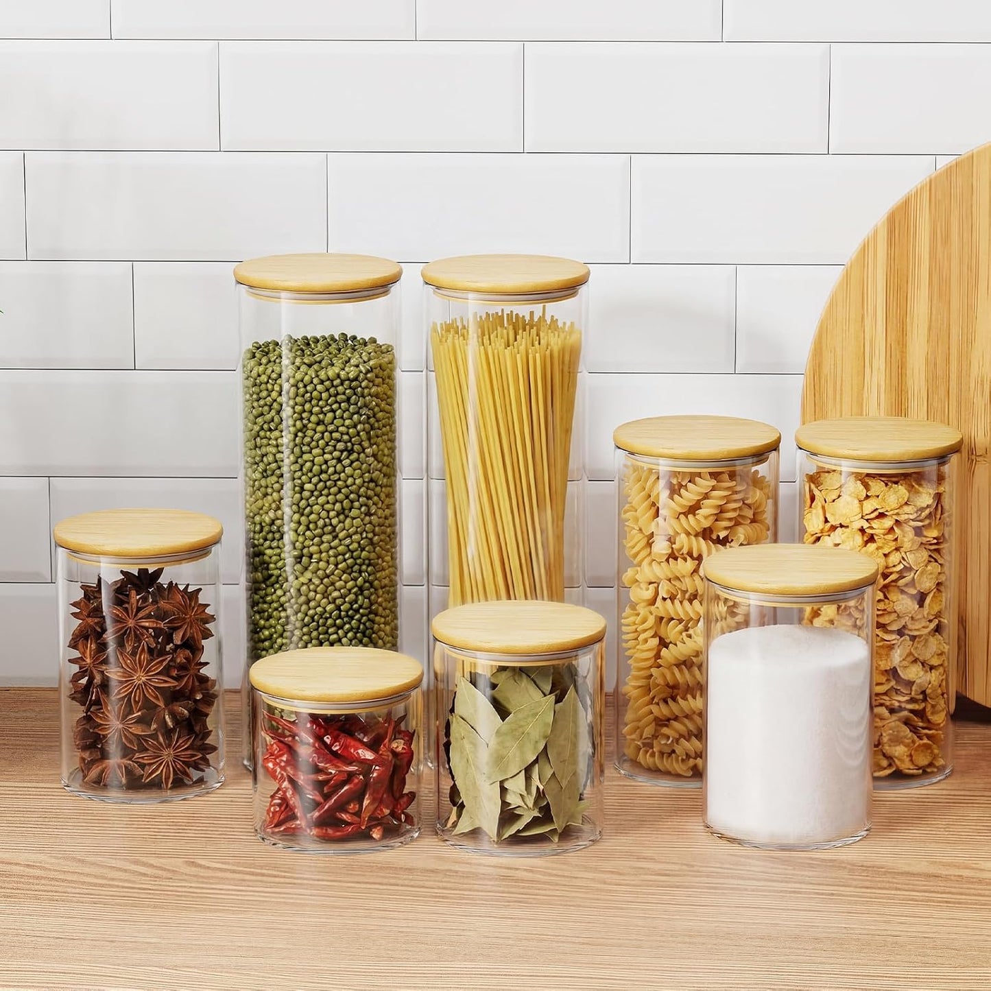 Set of 5 Multi-Size Glass Storage Jars with Lids for Coffee and Candy Preservation