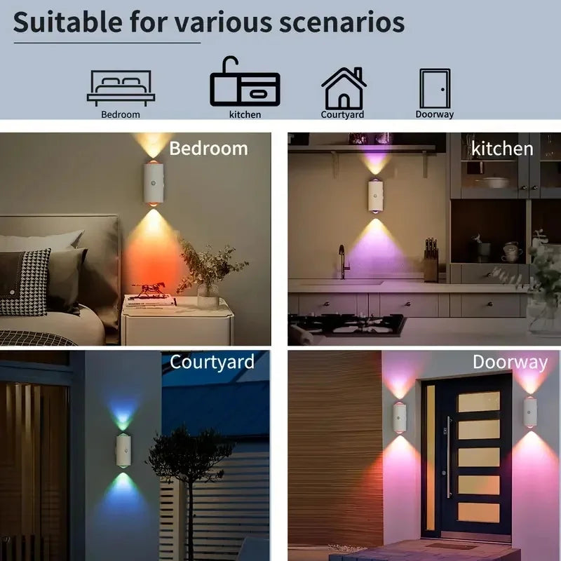 LED Motion Sensor Wall Lamp Wall Lights RGB Light Home Decoration Light up & down Night Light Rechargeable for Stair Porch Decor