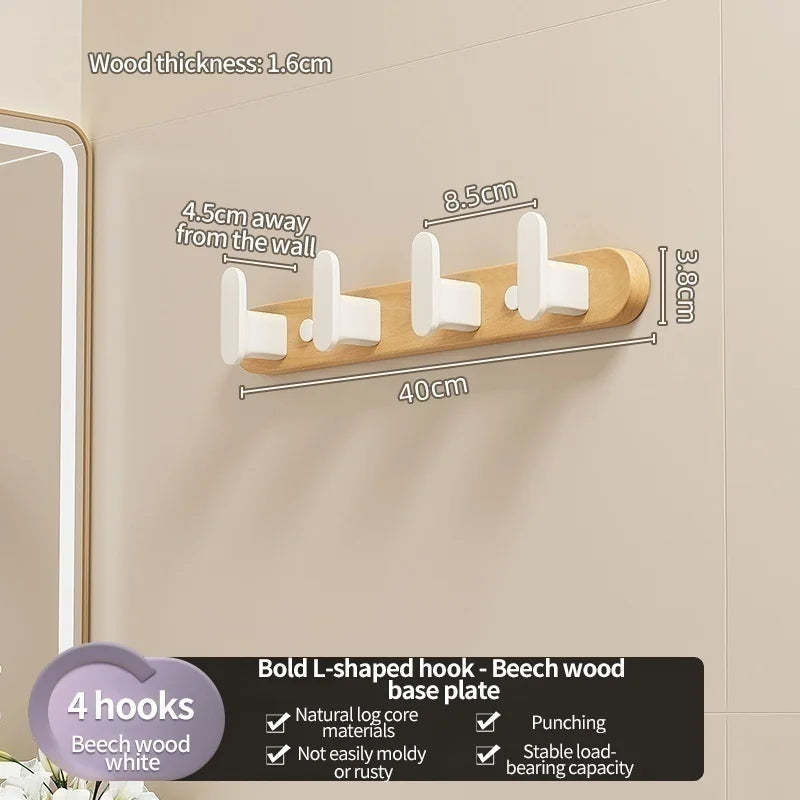 Wood Hooks Strong Hook Wall Hanger Sticker Hanging Coat Rack Clothes Hanger Shower Robe Hook Kitchen Bathroom Towel Hooks