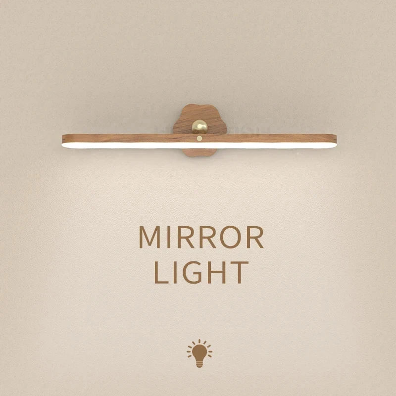 Wooden LED Night Light Mirror Front Fill Light Portable Rechargeable Magnetic Wall Lamp for Bedroom Bedside Lamp Touch Switch