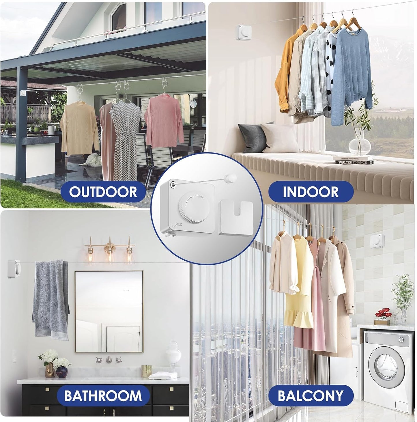 Retractable Clothesline Indoor, Non-Sagging Clothes Line Retracting Outdoors,15.6Ft Heavy Duty Clothes Drying Laundry Line, Wall Mounted Clothesline (White)