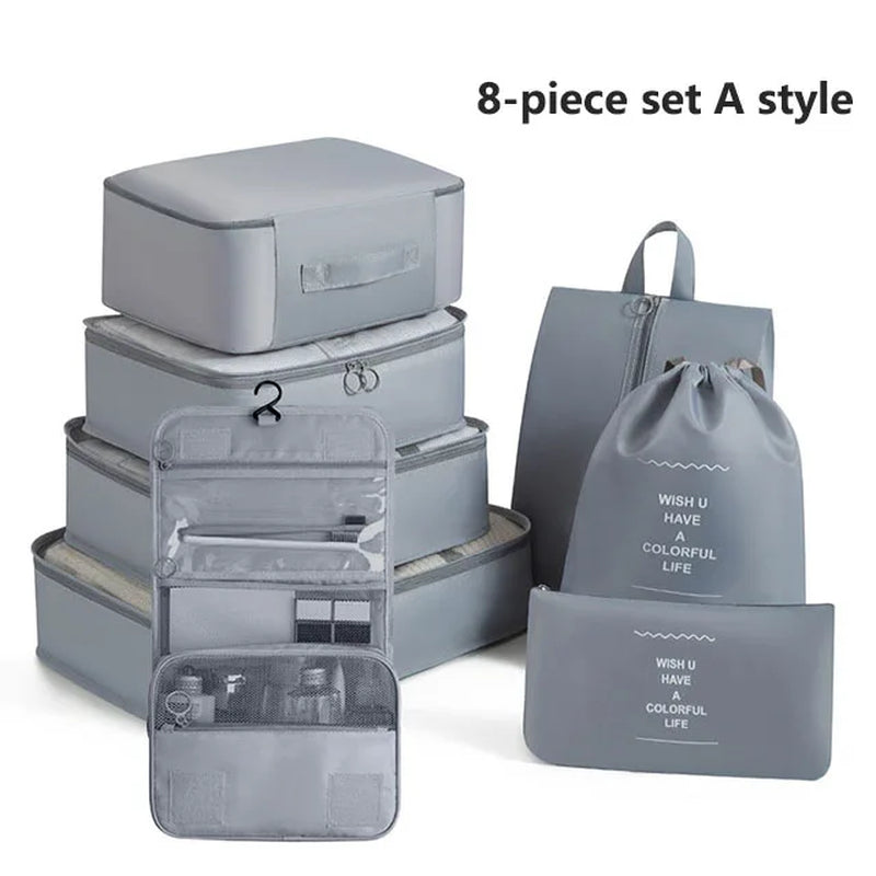 7-8-9-Piece Set Travel Bag Organizer Clothes Luggage Travel Organizer Blanket Shoes Organizers Bag Suitcase Pouch Packing Cubes