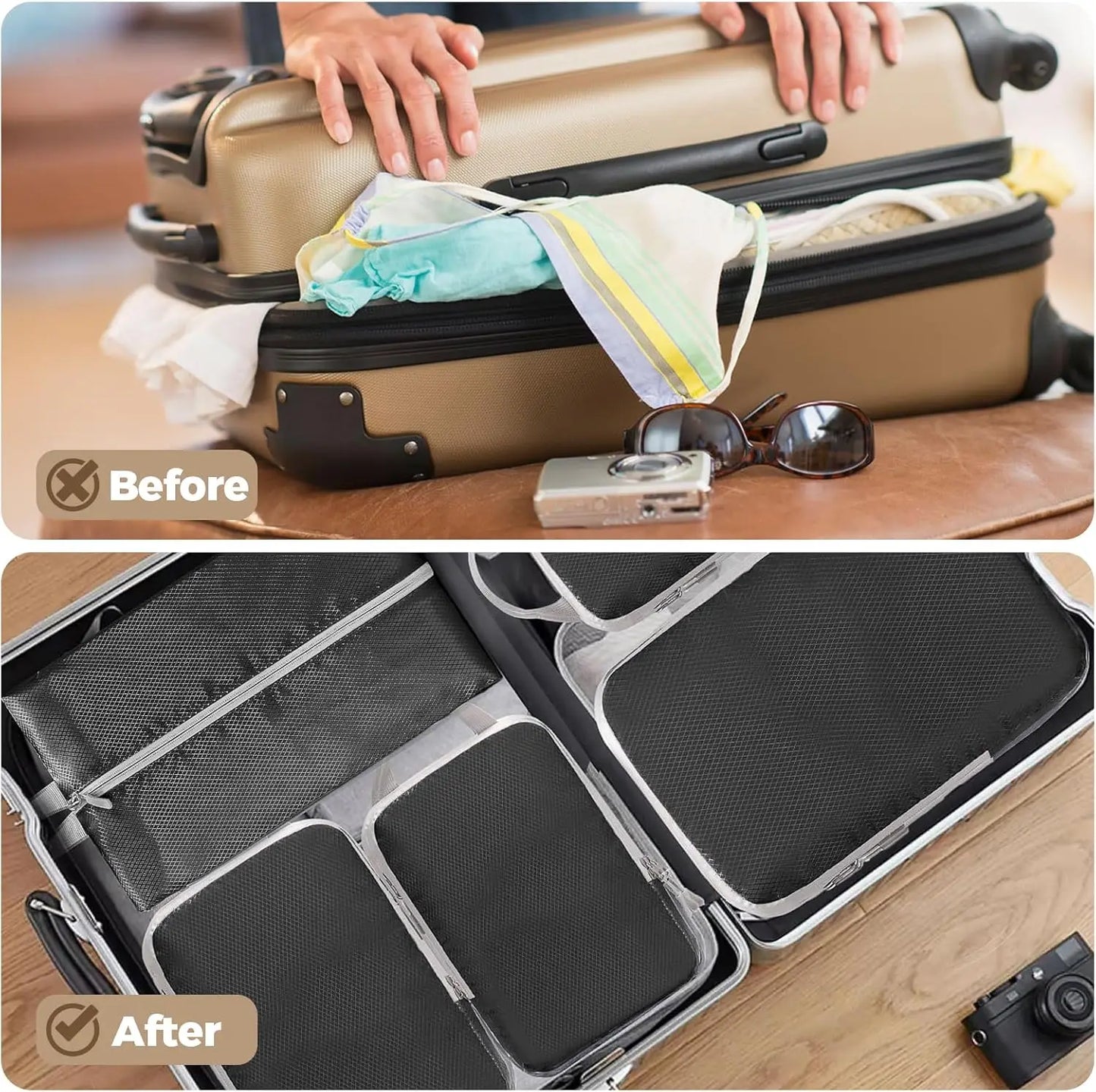 Compression Packing Cubes for Travel, Luggage Packing Organizer Bag Compressible Expandable Organizer Cubes for Carry on Travel