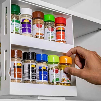 Spice Organizer Rack Multi-Function 2 Tier Rotating Storage Shelf Slide Kitchen Cabinet Cupboard Organizer Kitchen Storage Rack