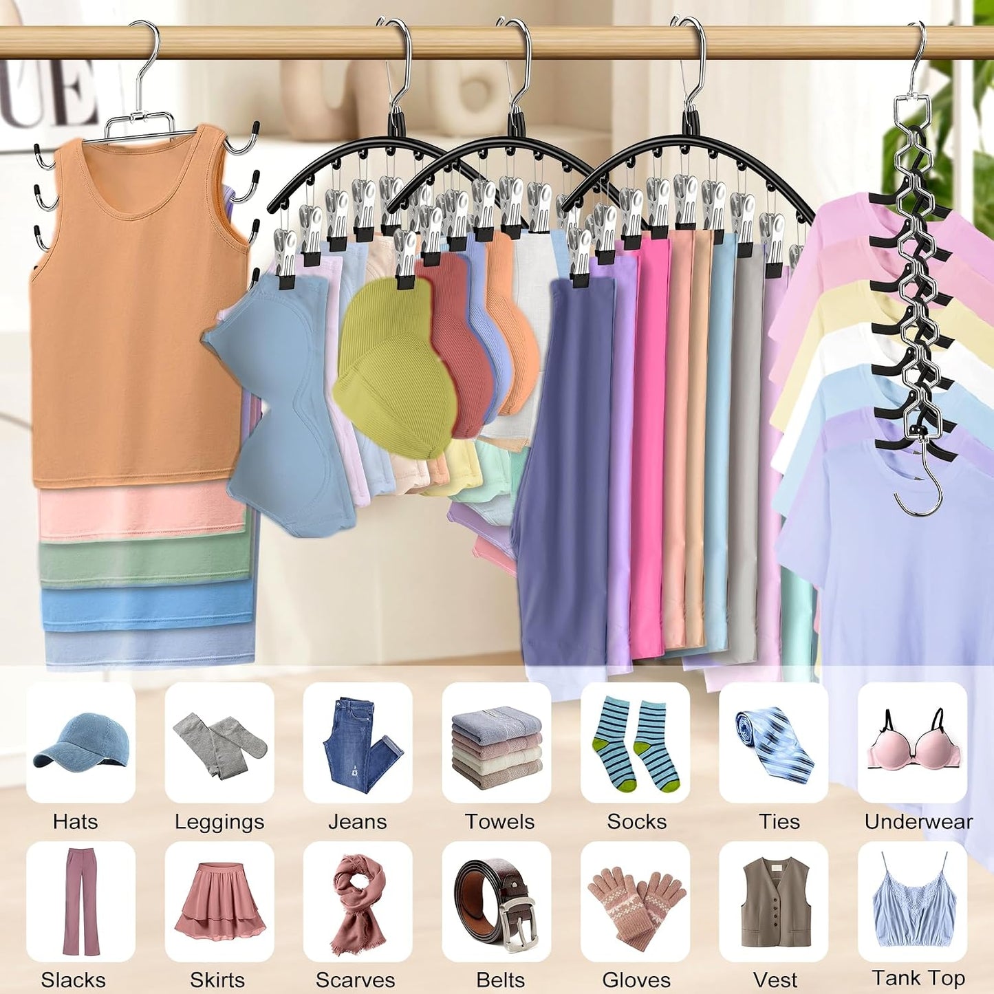 5Pcs Legging Organizer for Closet Tank Top Pant Hanger Space Saving