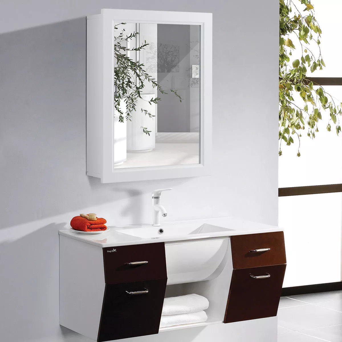 Costway room Mirror Cabinet Wall Mounted Kitchen Medicine Storage Adjustable Shelf