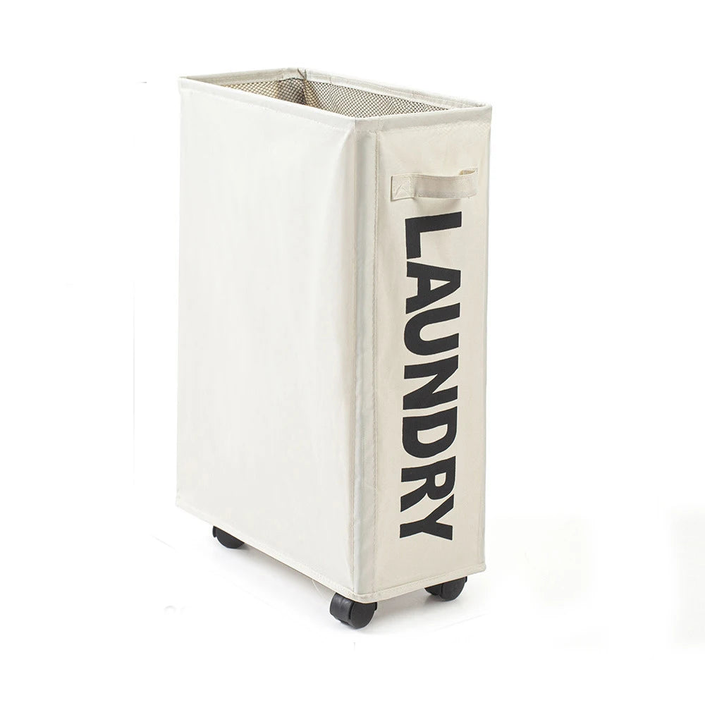 22" Rolling Slim Laundry Basket on Wheels, Foldable Laundry Hamper with Handle, Collapsible Laundry Sorter and Organizer