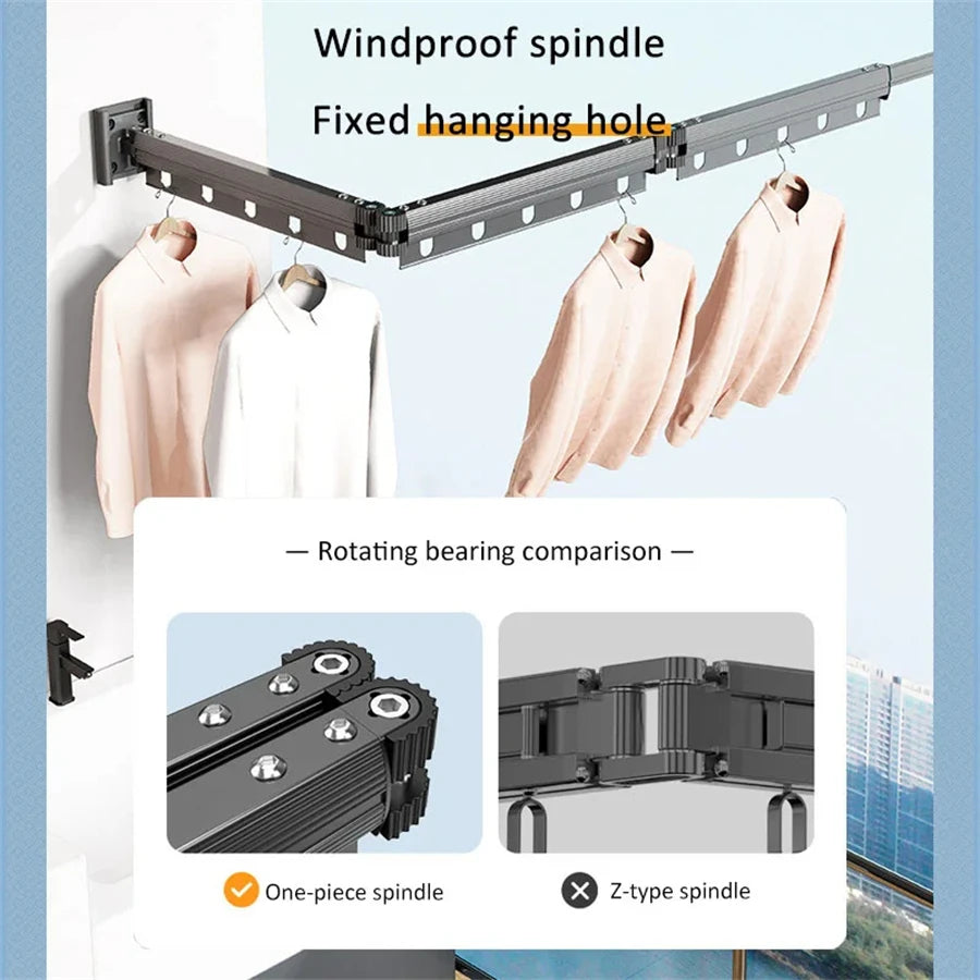 Aluminum Alloy Folding Drying Rack Space Saver Clothes Dryer Wall-Mounted Collapsible Drying Rack No Balcony Clothes Hanger