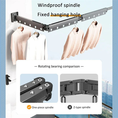 Aluminum Alloy Folding Drying Rack Space Saver Clothes Dryer Wall-Mounted Collapsible Drying Rack No Balcony Clothes Hanger