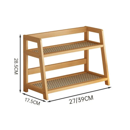 Wooden Storage Shelf for Kitchen Rattan Desktop Organizer Display Rack Spice Rack for Countertop Makeup Organizer