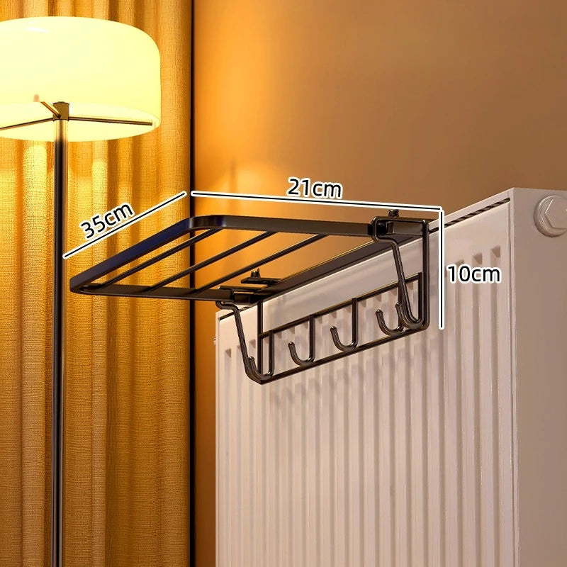 Heavy-Duty Wall-Mounted Radiator Rack - Pull-Out Clothes Drying Shelves & Rods | Space-Saving for Winter Garments (Black/White)
