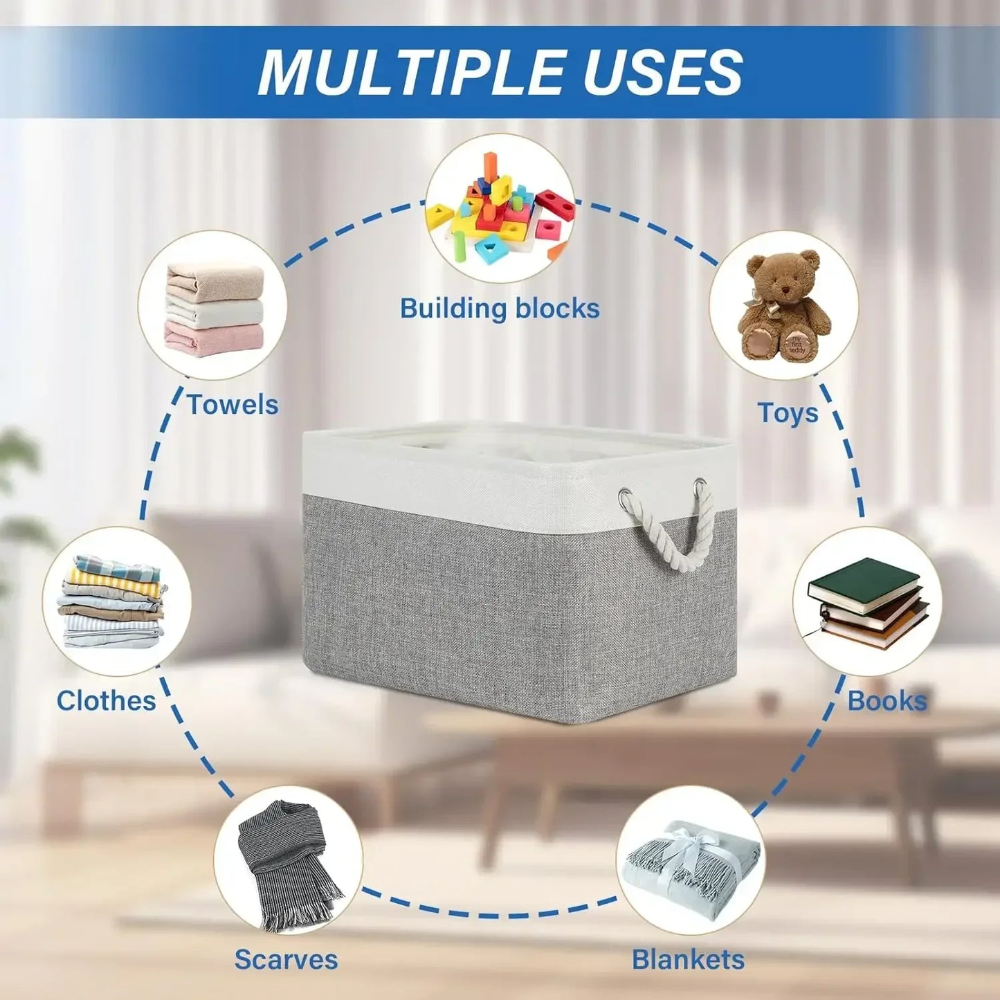 Folding Linen Storage Box with Handles Space-Saving Cube Organizer Basket for Home Supplie Baby Toys Clothes Books Organizer