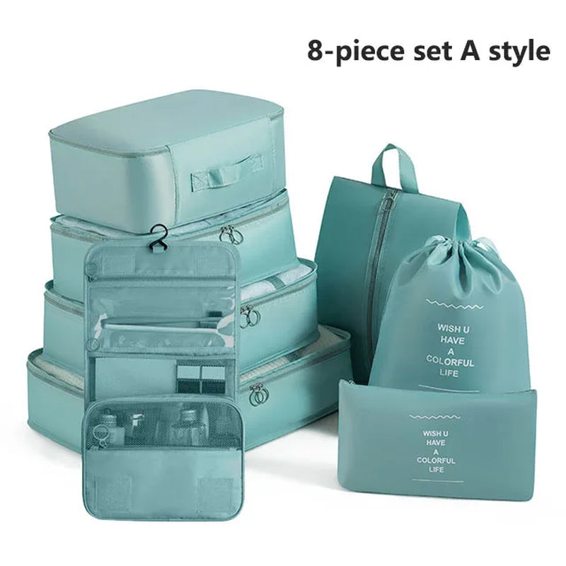 7-8-9-Piece Set Travel Bag Organizer Clothes Luggage Travel Organizer Blanket Shoes Organizers Bag Suitcase Pouch Packing Cubes