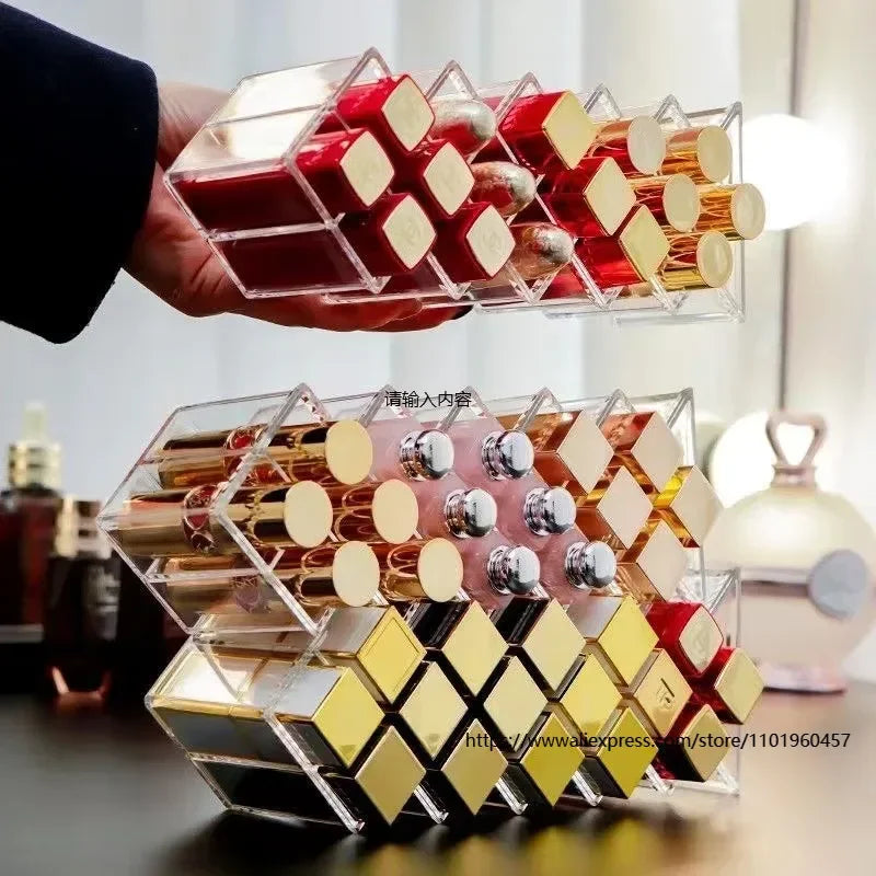 Fish-Shaped Lipstick Storage Rack Space-Saving Lipstick Holder 28-Grid Lipstick Organizer Display Shelf for Home Office Storage