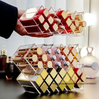 Fish-Shaped Lipstick Storage Rack Space-Saving Lipstick Holder 28-Grid Lipstick Organizer Display Shelf for Home Office Storage