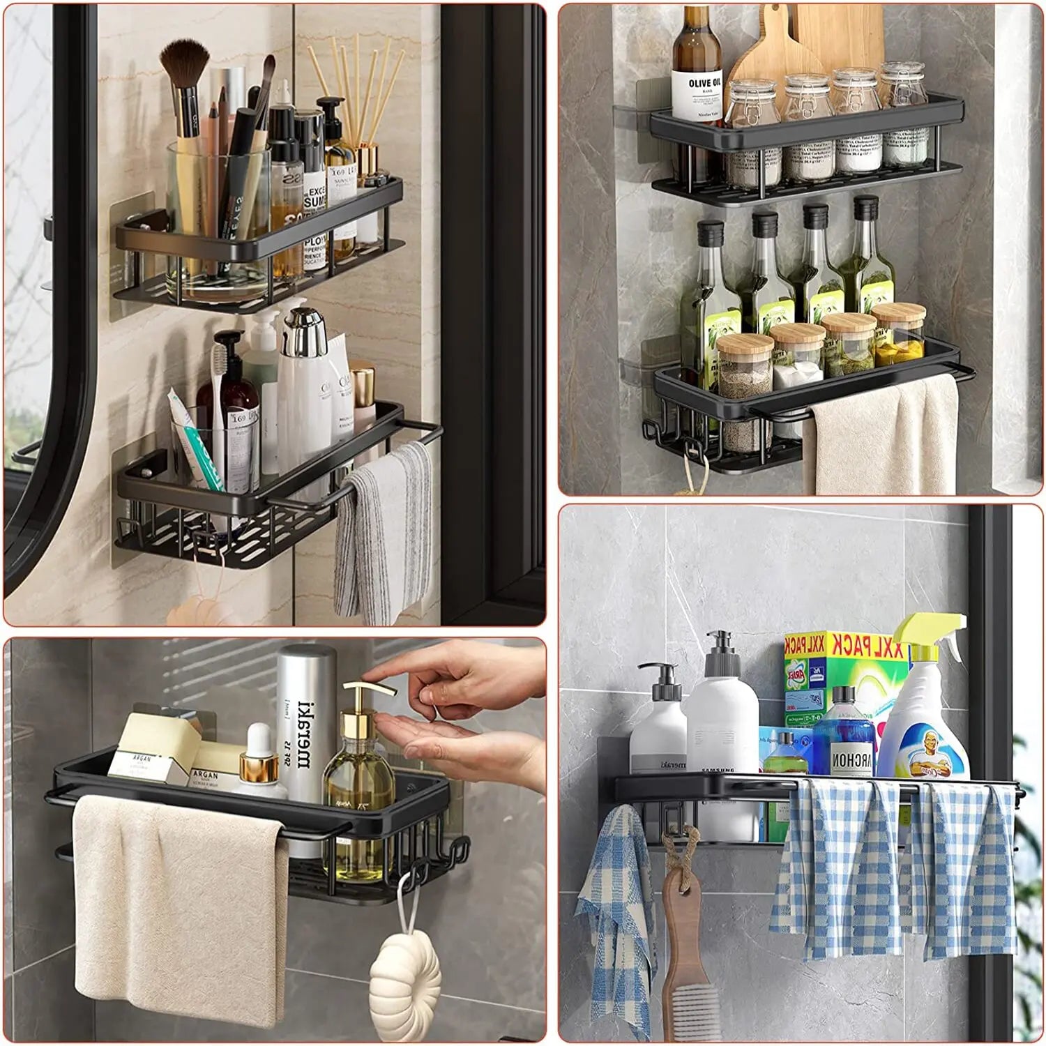 Wall Mounted Rectangular Rack Wall Mounted Shower Shampoo Rack No Drill Rack Tripod Bathroom Rack Towel Rack