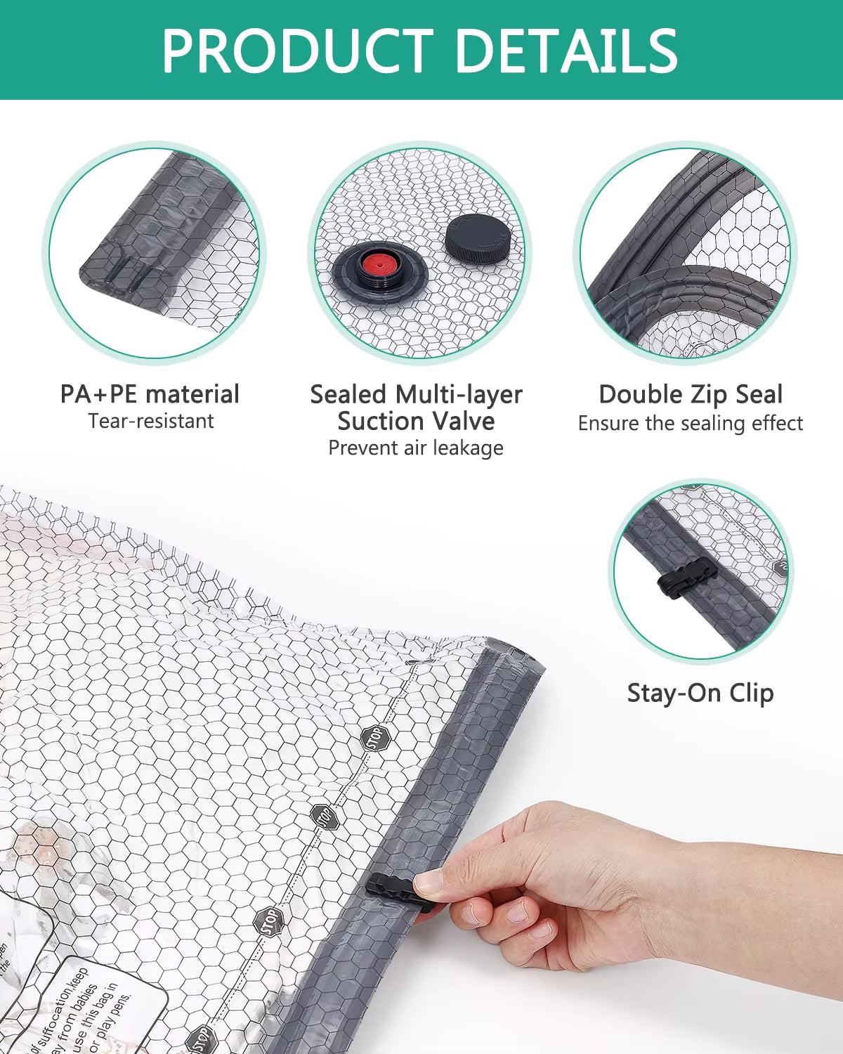 6Pcs Vacuum Storage Bags with Electric Air Pump Reusable Space Saver Bags One-Click Auto Vacuum Sealer Bags for Clothes Bedding