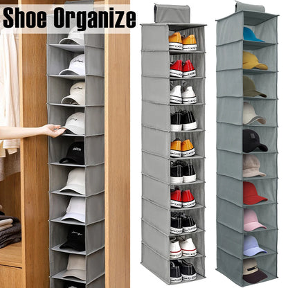 Hanging Shoe Organizer Non-Woven Shoe Storage Shelf 10-Layer Foldable Hanging Shoe Rack Space Saving for Home Bedroom Closet