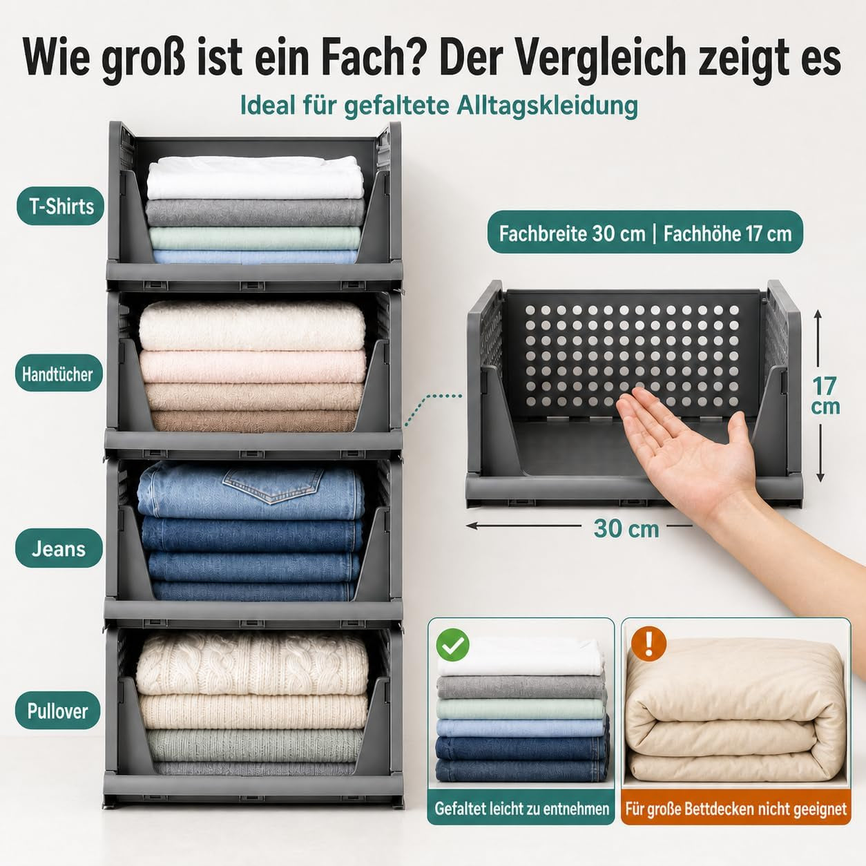 RMAN 4 Pack Kleiderschrank Organizer Stapelbare Schubladenbox Schrank Regal