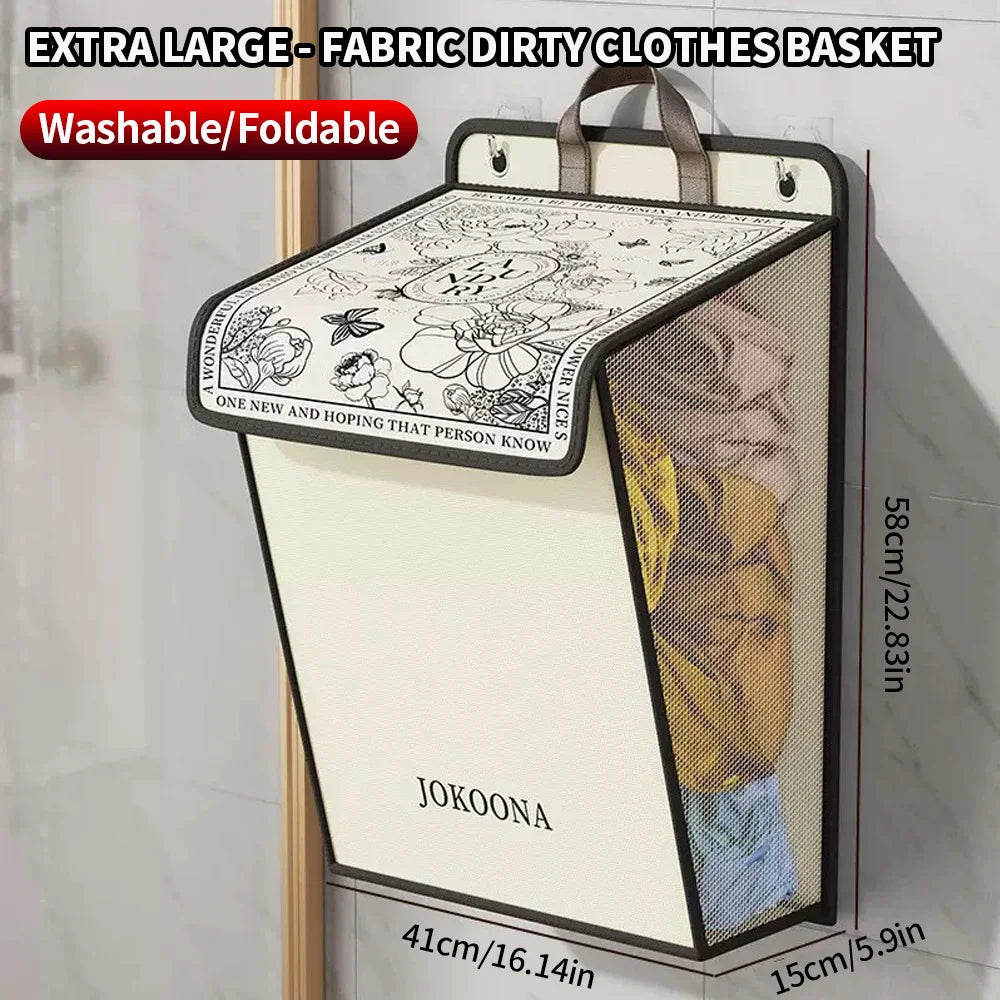 Wall Mounted Laundry Hamper Foldable Waterproof Dirty Clothes Storage Basket Large Capacity Bathroom Organizer Space Saving For
