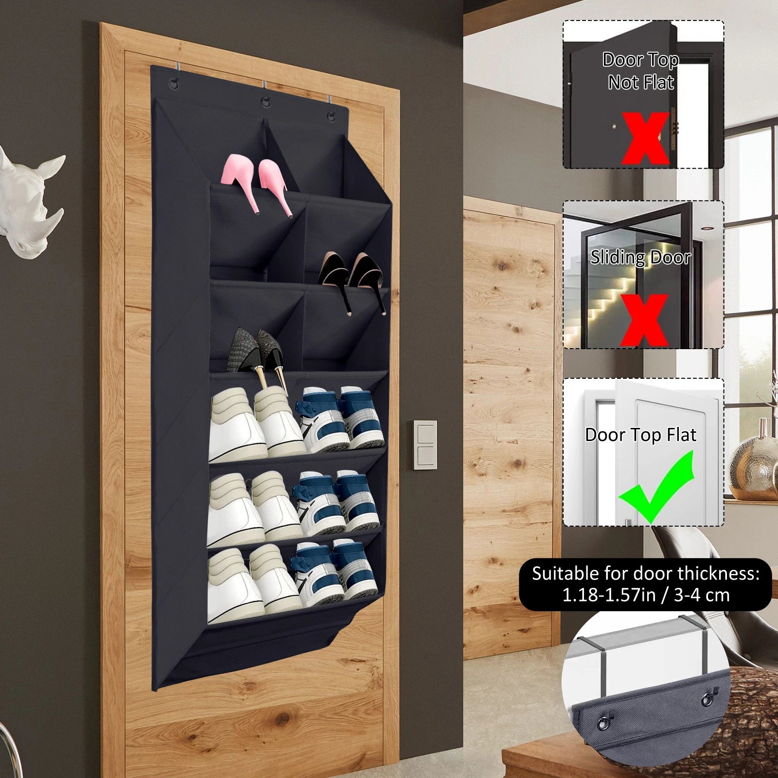 Hanging Shoe Organizer with 9 Pocket Hooks Wear Resistant the Door Shoe Hanger Door Hanging Storage Space Organizer Rack Closet