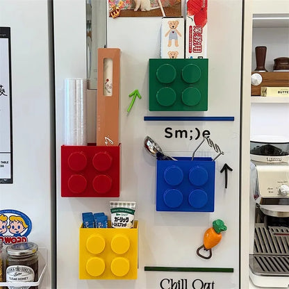 1/4Pc Magnetic Storage Box Kitchen No-Drill Refrigerator Storage Door Rack Building Block Wall Mounted Organizer Decor Holder