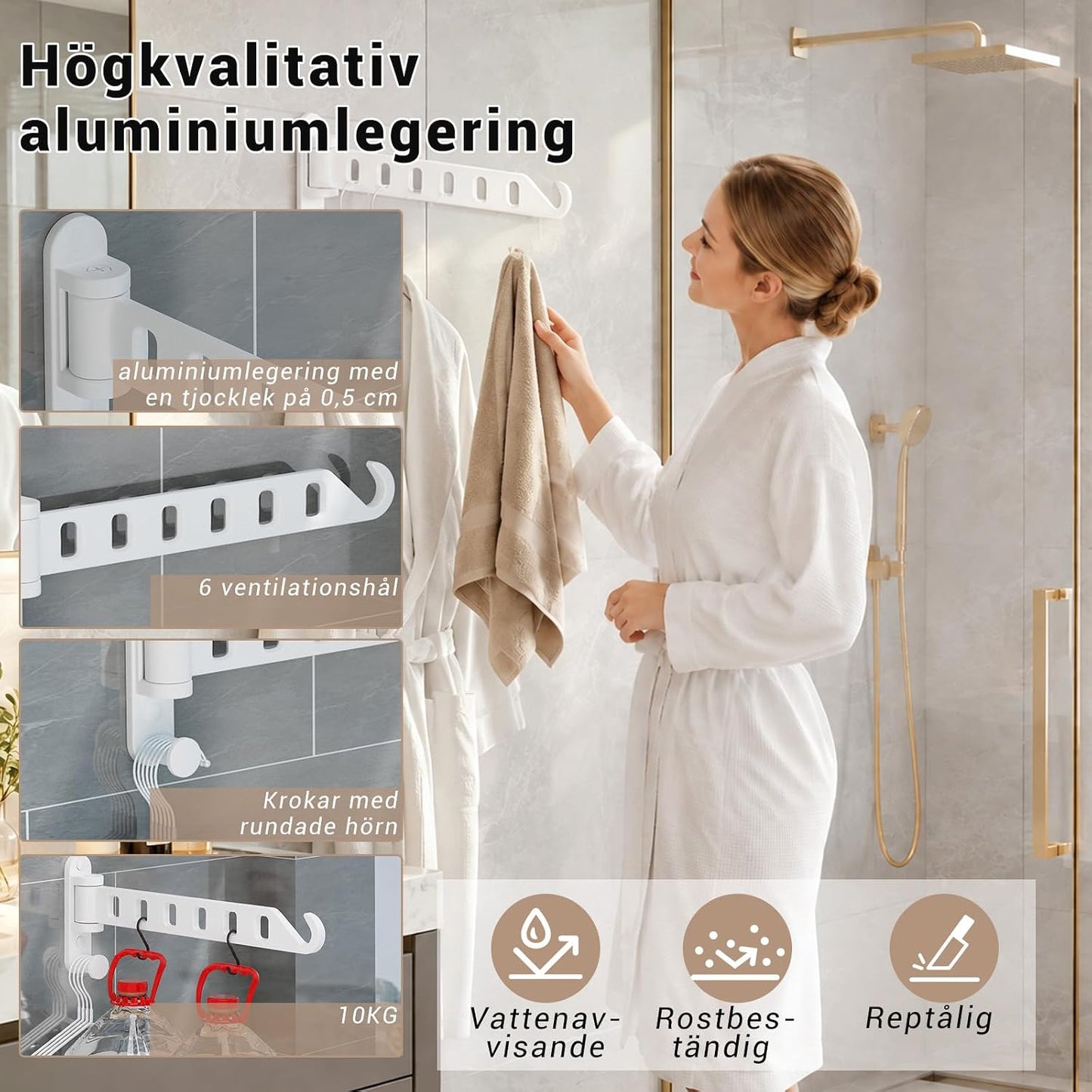 Clothes Drying Rack Wall Mounted, 13-Inch Foldable Arm, White 1 Pack