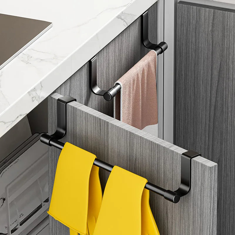 No Drill Hanging Towel Rack for Kitchen - over Cabinet Door Storage Organizer for Dishcloth Gloves Sponge Holder