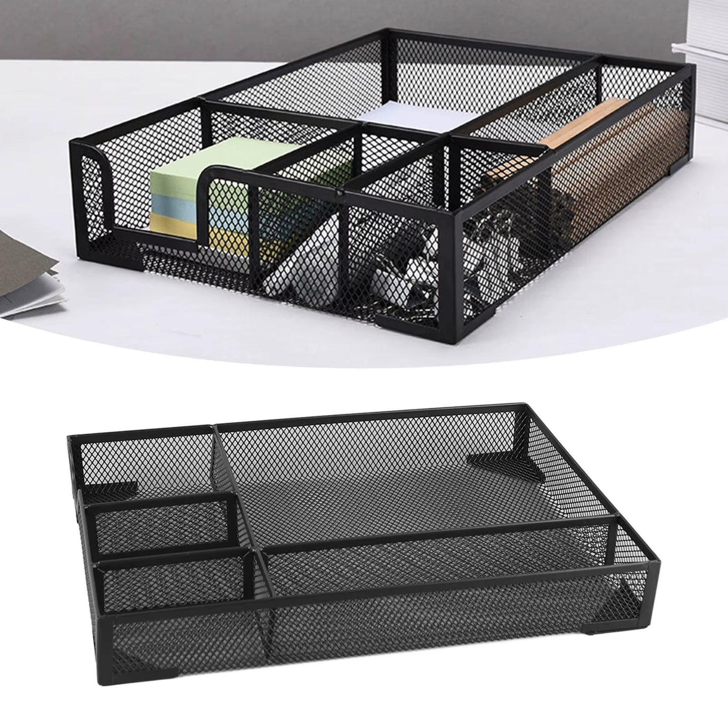 5 Grids Metal Mesh Drawer Organizer Tray Multipurpose Space Saving Desk Organizer Storage Basket for Home Study Room