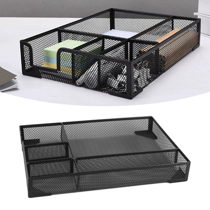 5 Grids Metal Mesh Drawer Organizer Tray Multipurpose Space Saving Desk Organizer Storage Basket for Home Study Room