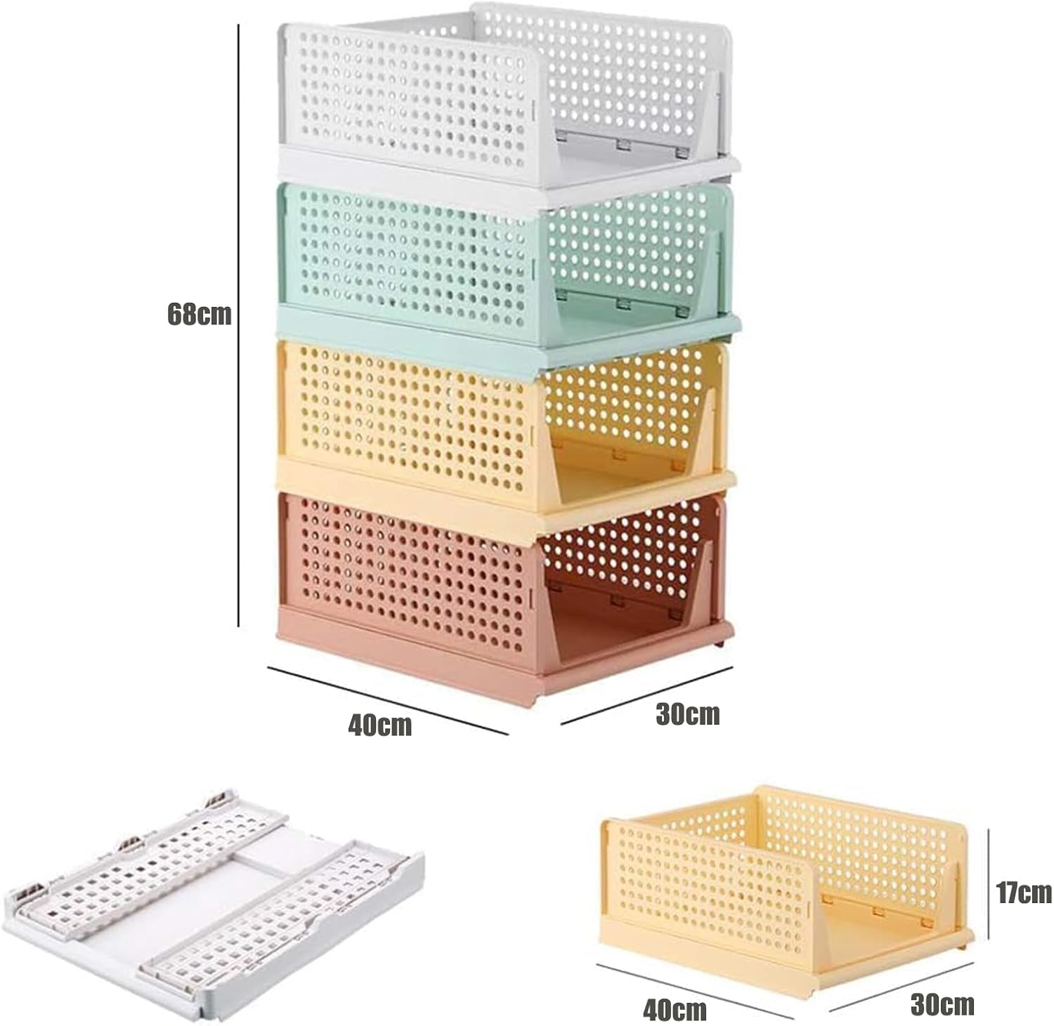RMAN 4 Stück Kleiderschrank Organizer Schubladenbox Stapelbare Schrank Organizer Kleiderschrank Regal Aufbewahrungsbox Plastik Lagerkisten Trennwand Schublade Für Kleidung, Küchen, Schlafzimmer