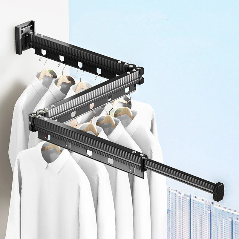 Aluminum Alloy Folding Drying Rack Space Saver Clothes Dryer Wall-Mounted Collapsible Drying Rack No Balcony Clothes Hanger