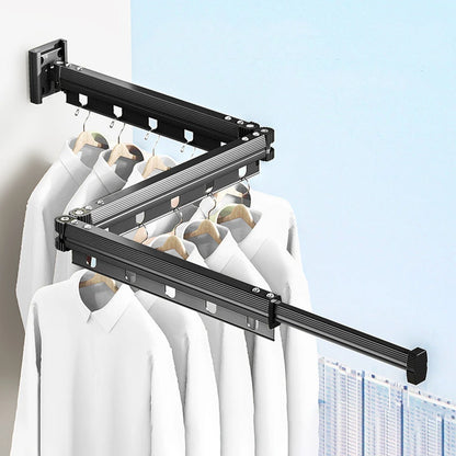 Aluminum Alloy Folding Drying Rack Space Saver Clothes Dryer Wall-Mounted Collapsible Drying Rack No Balcony Clothes Hanger