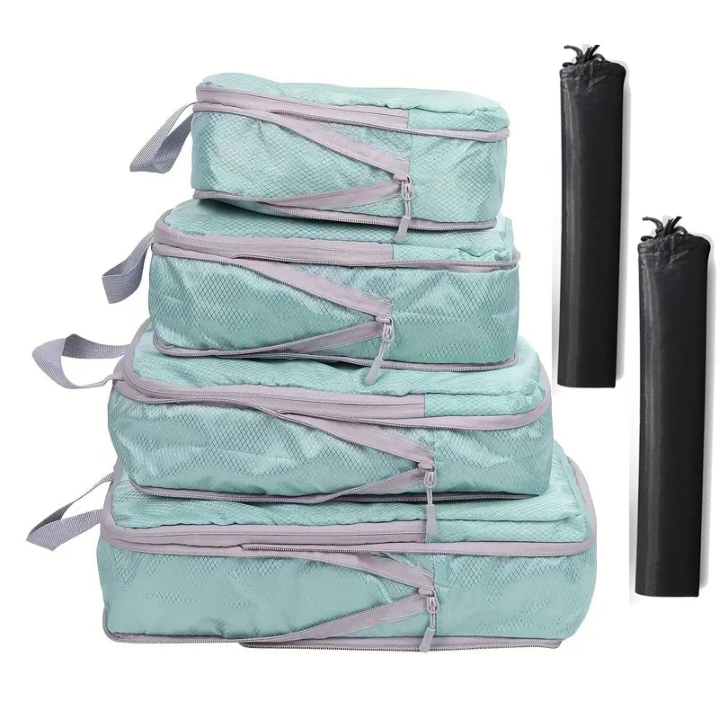 6PCS Travel Compressed Packing Cubes Storage Organizer Set with Shoe Bag Mesh Visual Luggage Portable Lightweight Suitcase Bag