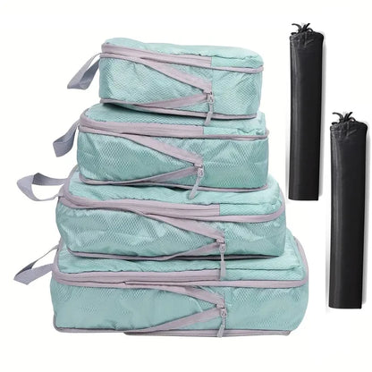 6PCS Travel Compressed Packing Cubes Storage Organizer Set with Shoe Bag Mesh Visual Luggage Portable Lightweight Suitcase Bag