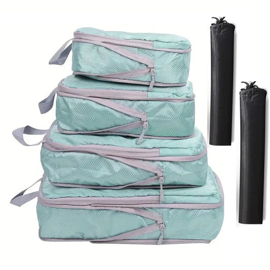 6PCS Travel Compressed Packing Cubes Storage Organizer Set with Shoe Bag Mesh Visual Luggage Portable Lightweight Suitcase Bag