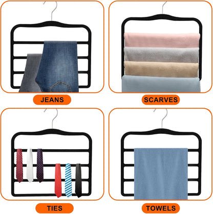 2-Pack Velvet Pants Hangers - Space Saving Multi-Layer Non-Slip Closet Organizers for Jeans, Trousers & Scarves - Ideal Dorm Room Storage Solution for Small Spaces