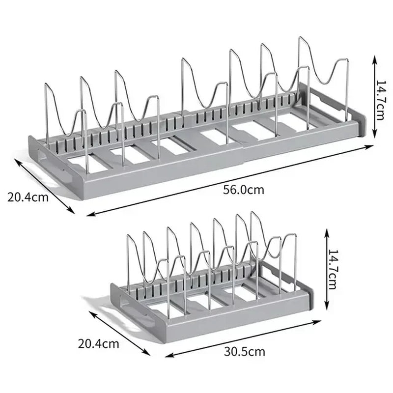 Expandable Pans Organizer Rack 7 Adjustable Compartments Dish Storage Rack Pot Lid Organizer Pots Holder Kitchen Utensils Rack
