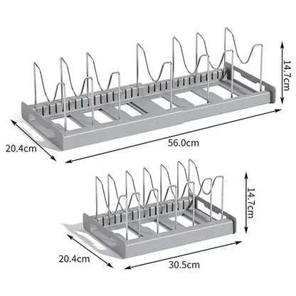 Expandable Pans Organizer Rack 7 Adjustable Compartments Dish Storage Rack Pot Lid Organizer Pots Holder Kitchen Utensils Rack
