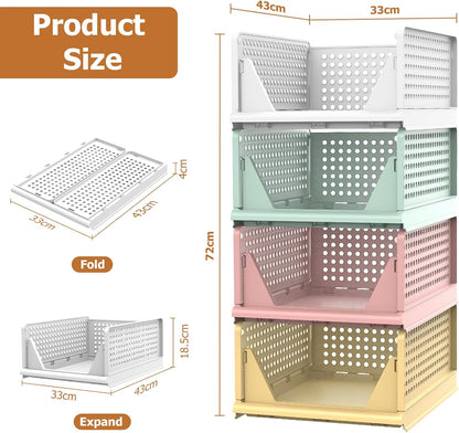 4 Set Faltbaren Kleiderschrank Organizer, Schubladenbox Stapelbaren Aufbewahrungsboxen Plastik Organizer Regal Schrank, Stapelschubladen Für Kleidung Schlafzimmer Küche Badezimmer-Bunt