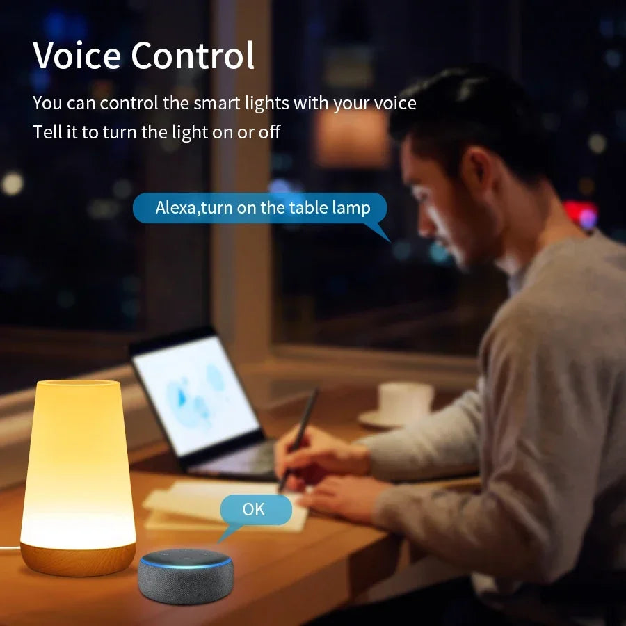 TUYA Wifi Night Light LED Smart Touch Bedside Lamp USB Charging Table Lamp Dimming Night Lamp Room Decor Lamp Alexa Google Home