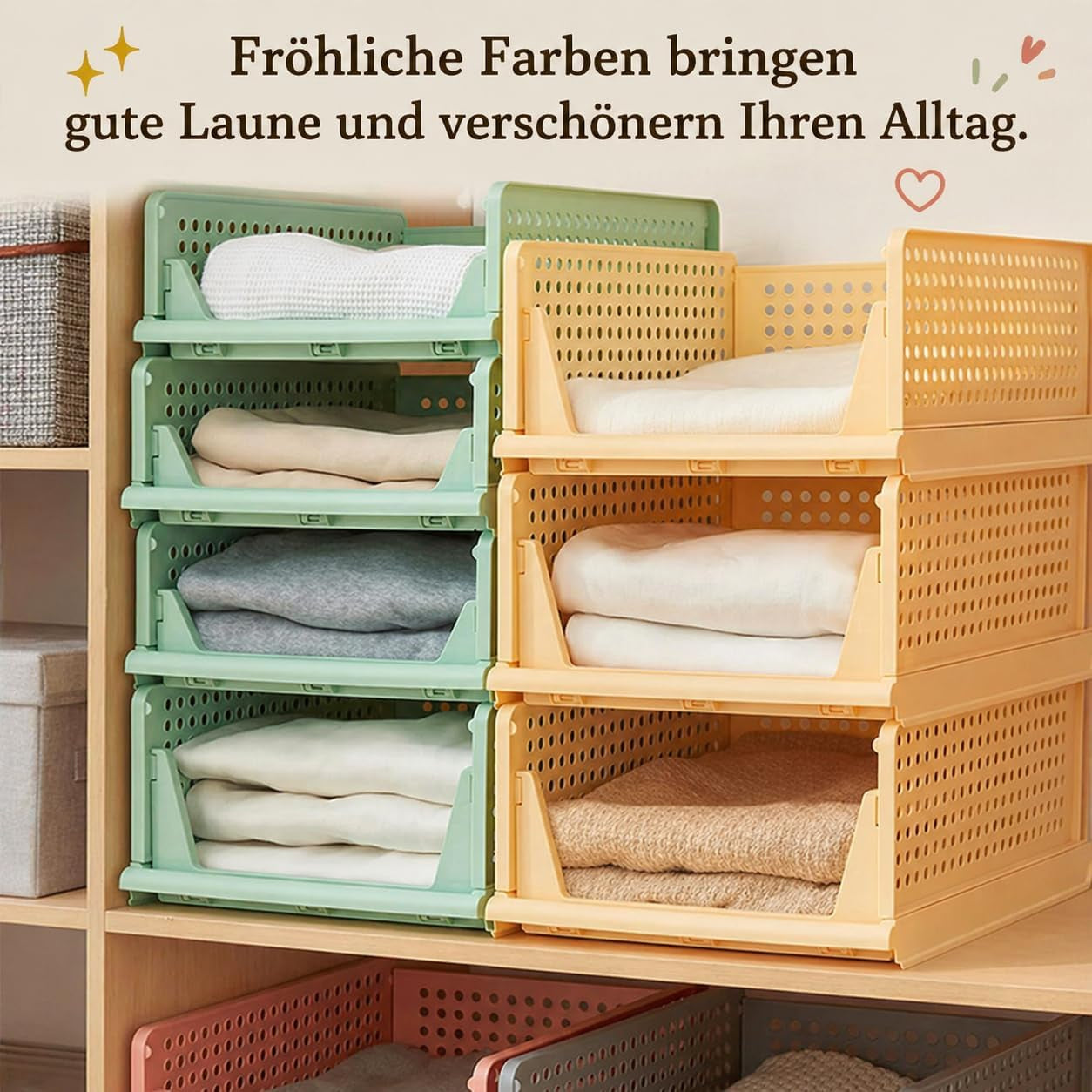 RMAN 4 Stück Kleiderschrank Organizer Schubladenbox Stapelbare Schrank Organizer Kleiderschrank Regal Aufbewahrungsbox Plastik Lagerkisten Trennwand Schublade Für Kleidung, Küchen, Schlafzimmer