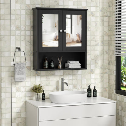 Bathroom Medicine Cabinet with Mirror, Wall Mounted, Black