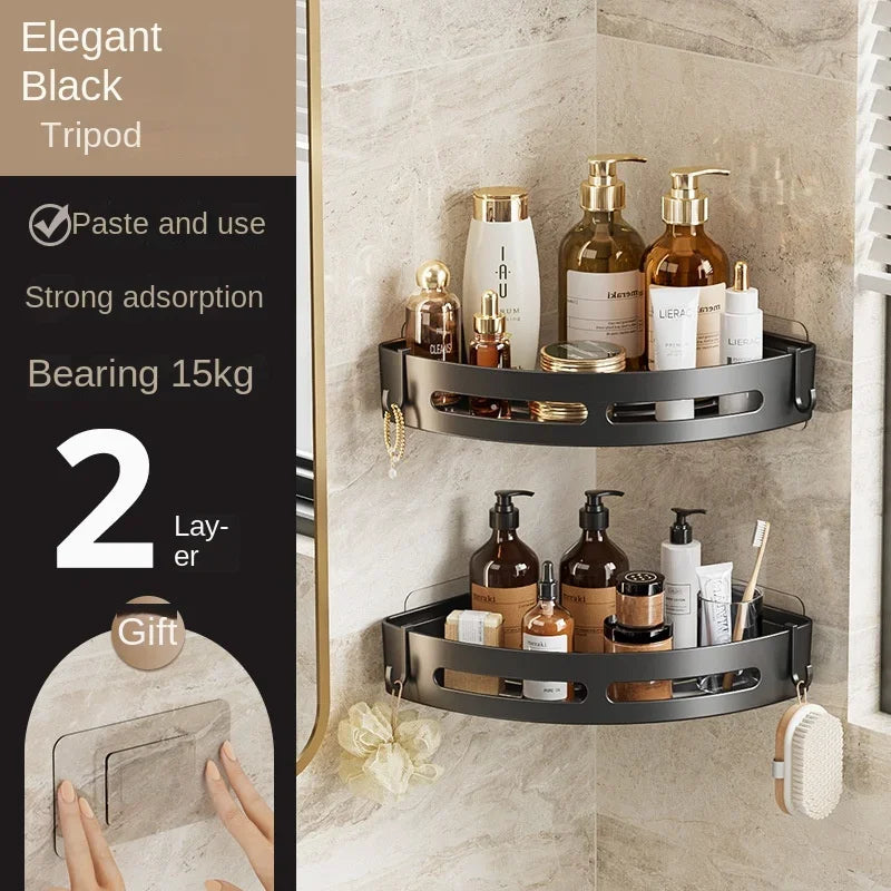Punch Free Wall Mounted Bathroom Shelf No Drill Shower Shelf Kitchen Storage Organizer Shampoo Rack Makeup Storage Organizer