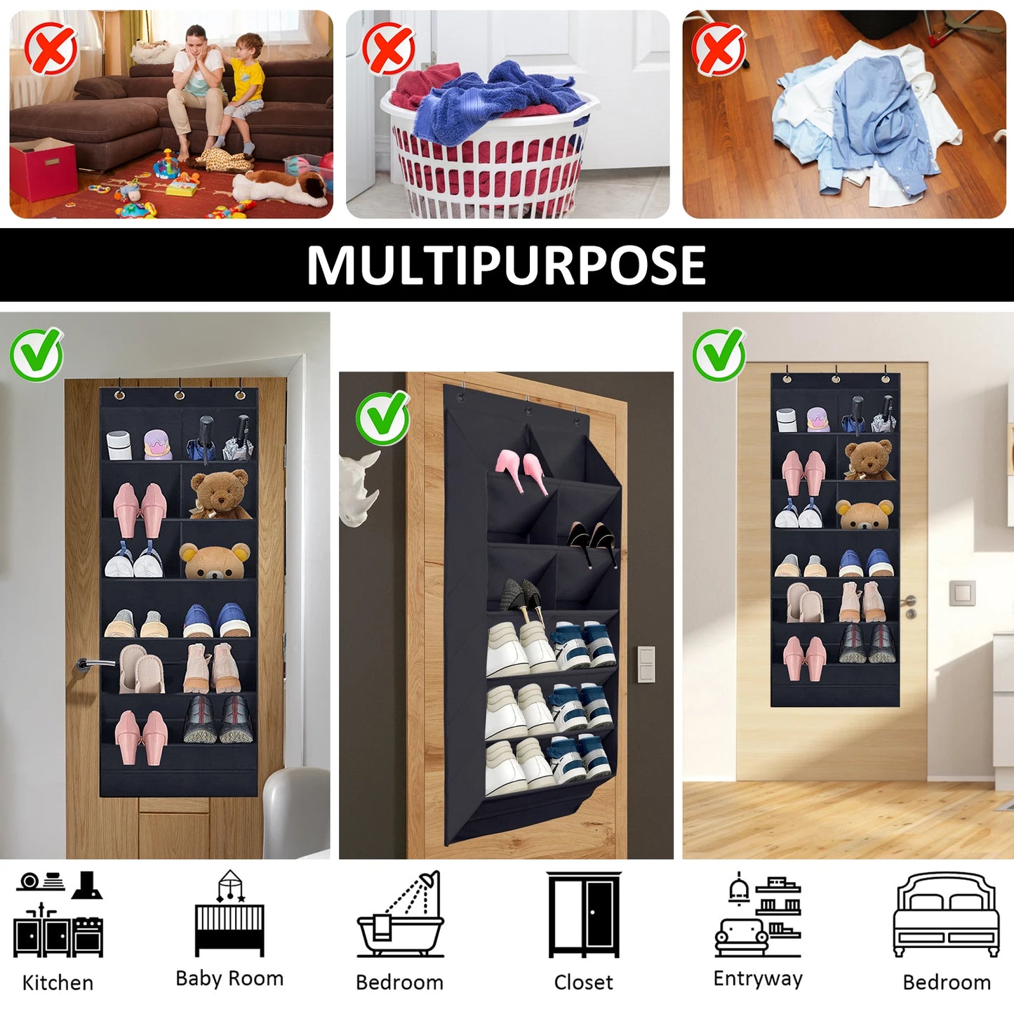 Hanging Shoe Organizer with 9 Pocket Hooks Wear Resistant the Door Shoe Hanger Door Hanging Storage Space Organizer Rack Closet