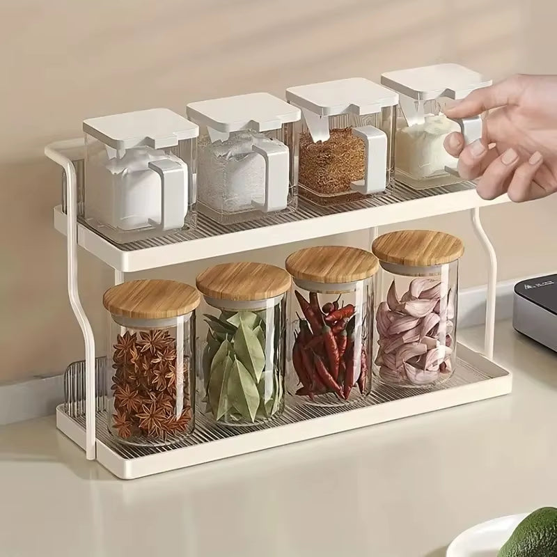 Acrylic Kitchen Spice Rack 2-Layer Countertop Organizer Versatile Storage Rack for Condiments and Herbs Home Kitchen Essentials