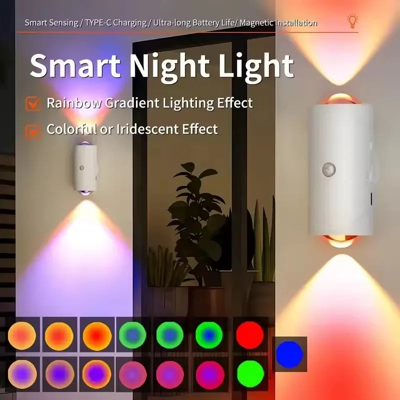 LED Motion Sensor Wall Lamp Wall Lights RGB Light Home Decoration Light up & down Night Light Rechargeable for Stair Porch Decor