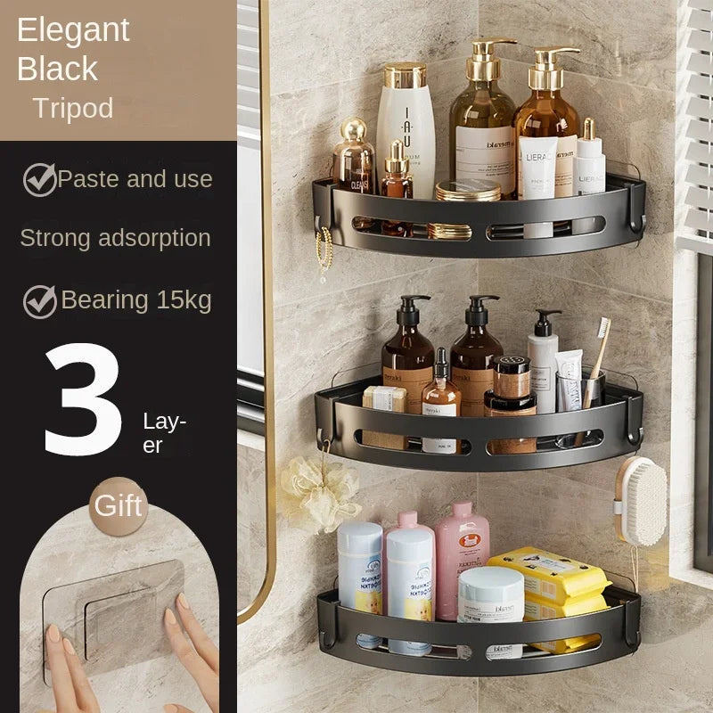 Punch Free Wall Mounted Bathroom Shelf No Drill Shower Shelf Kitchen Storage Organizer Shampoo Rack Makeup Storage Organizer