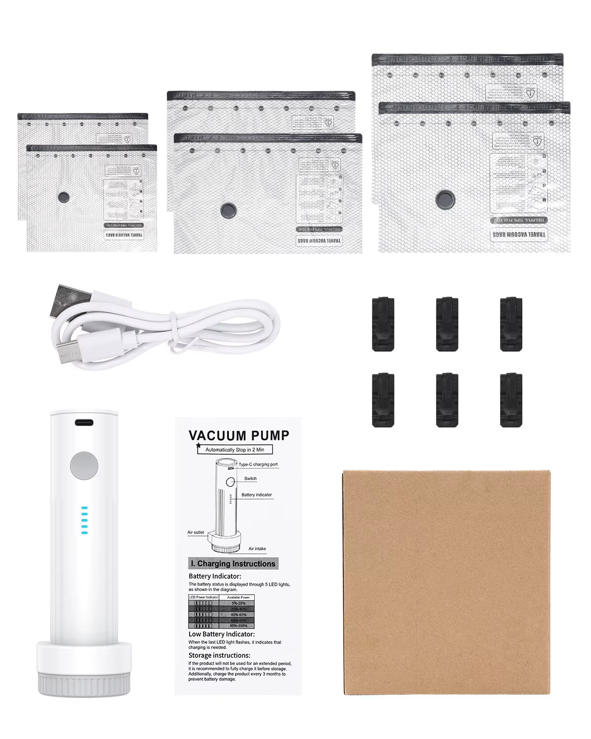 6Pcs Vacuum Storage Bags with Electric Air Pump Reusable Space Saver Bags One-Click Auto Vacuum Sealer Bags for Clothes Bedding